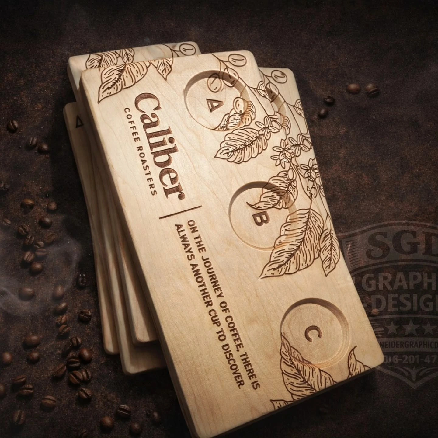 Custom engraved wood corporate pieces with branding